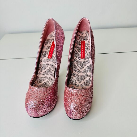 Bordello Teeze 06G Barbie Pink Sexy Glitter Platform Stiletto Heel Pumps 6.5 - Picture 3 of 14